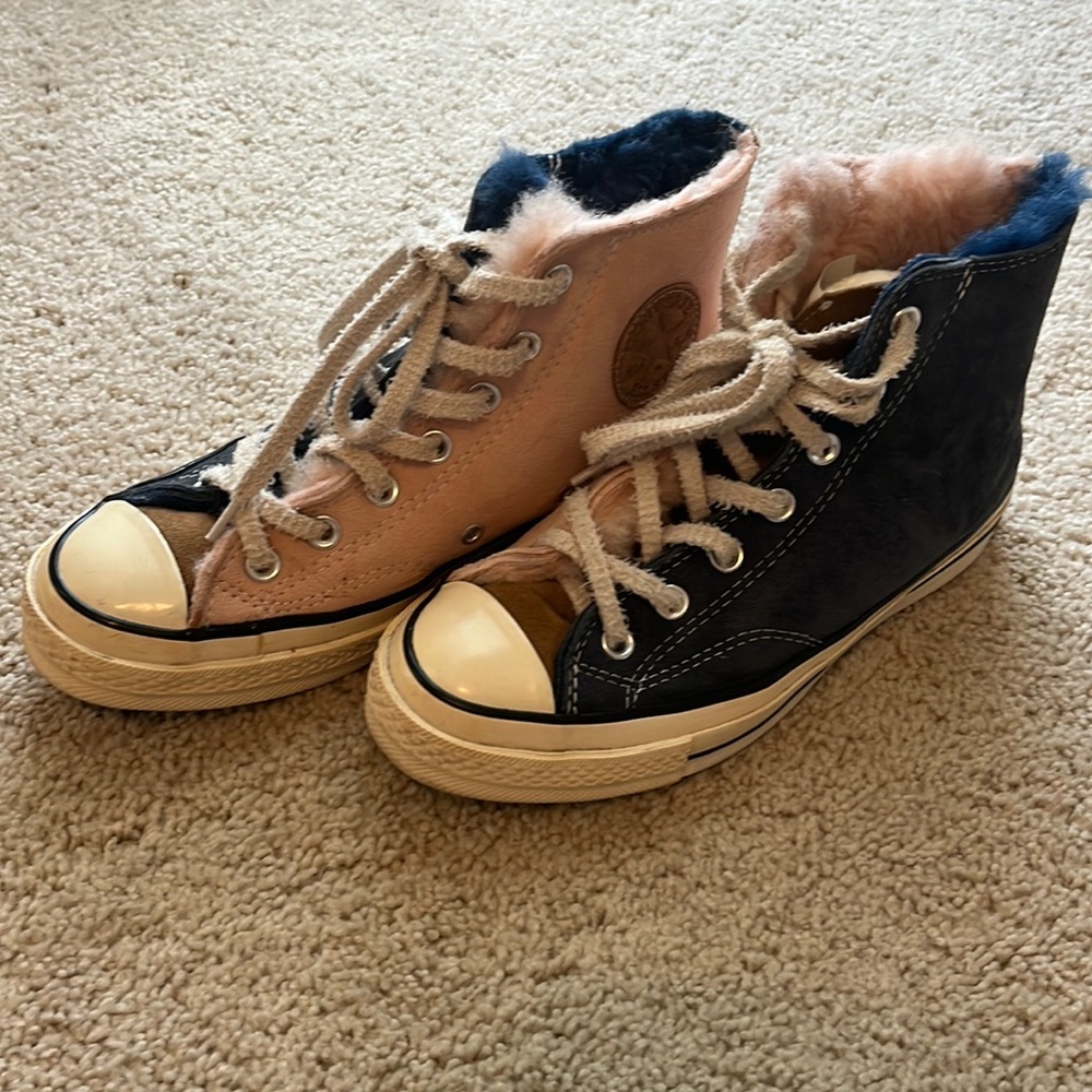 Pink and Blue Shearling Lined High Top Converse Women’s Size 7.5 NWOT